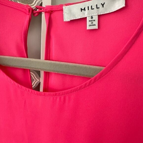 Milly Of New York Gorgeous Hot Pink Silk Tie Front Long Sleeve Blouse - Picture 5 of 7